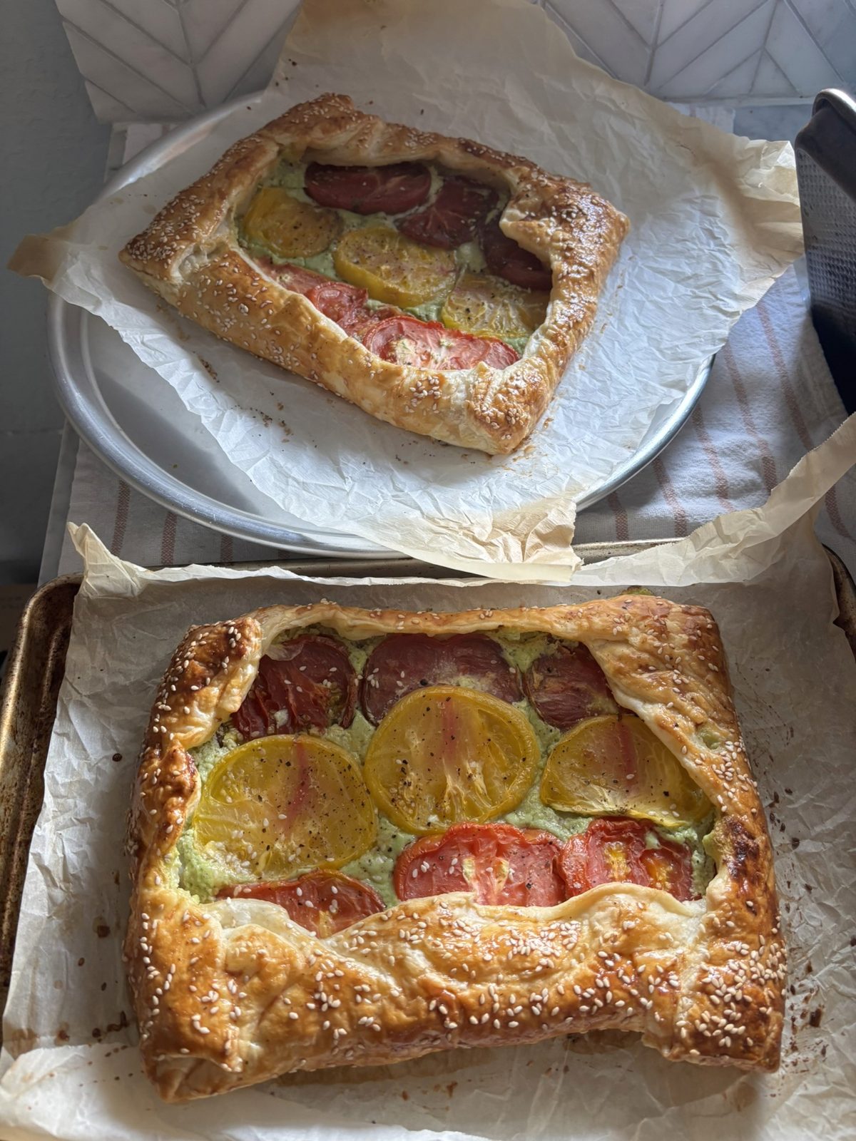 Tomato galette fresh out of the oven